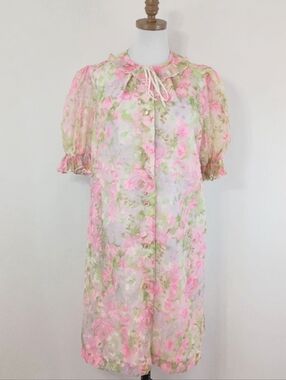 Vintage 50s L Appel Womens Pink Floral Plus Size Housecoat size 16